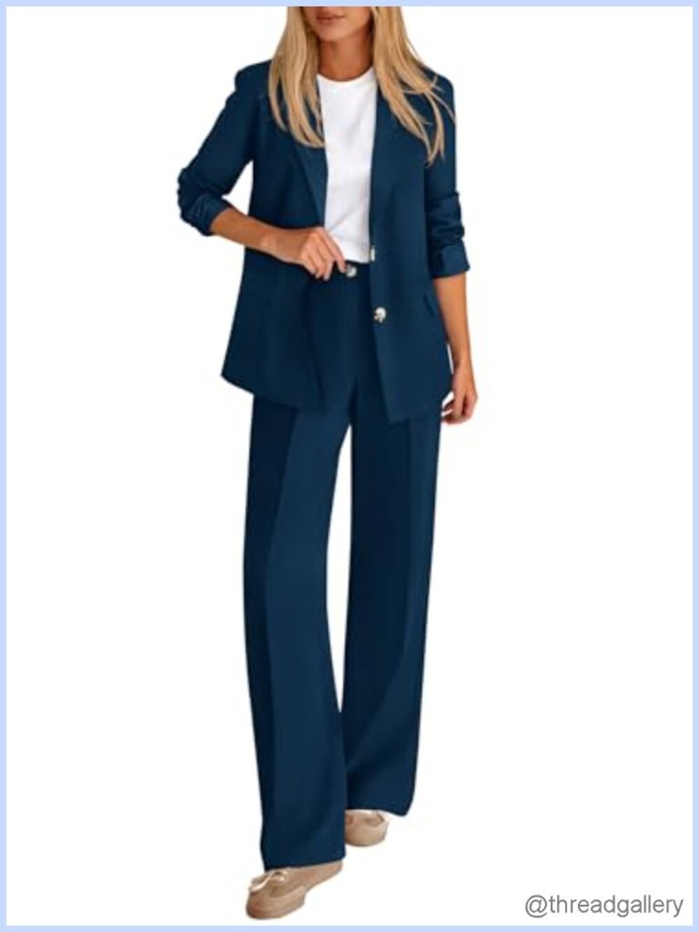 Womens 2 Piece Blazer and Wide Leg Pant Suit Set Business Casual